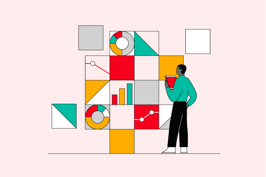 Man staring at wall with charts and graphs