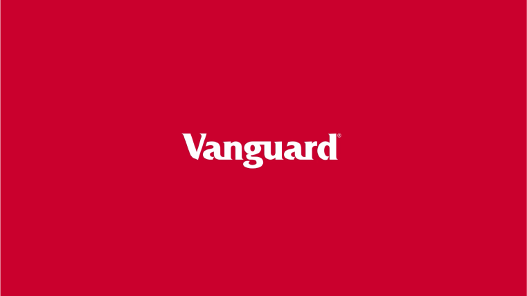 Vanguard written in white type along a red background