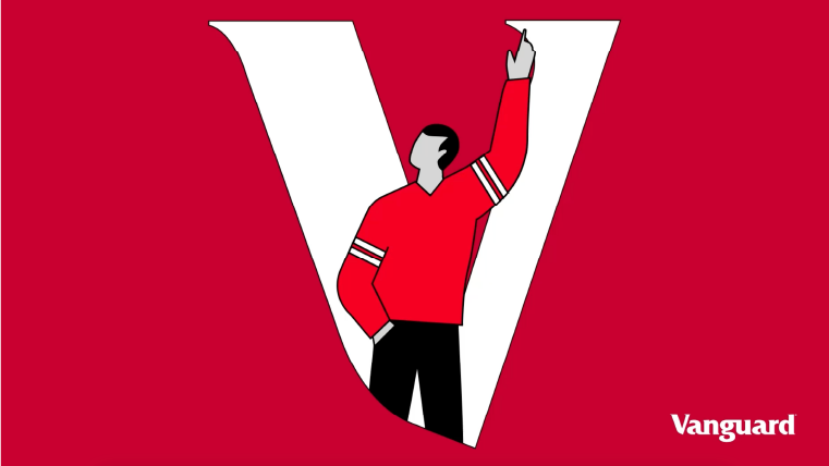 an illustration of the vanguard v witha person drawn in the middle