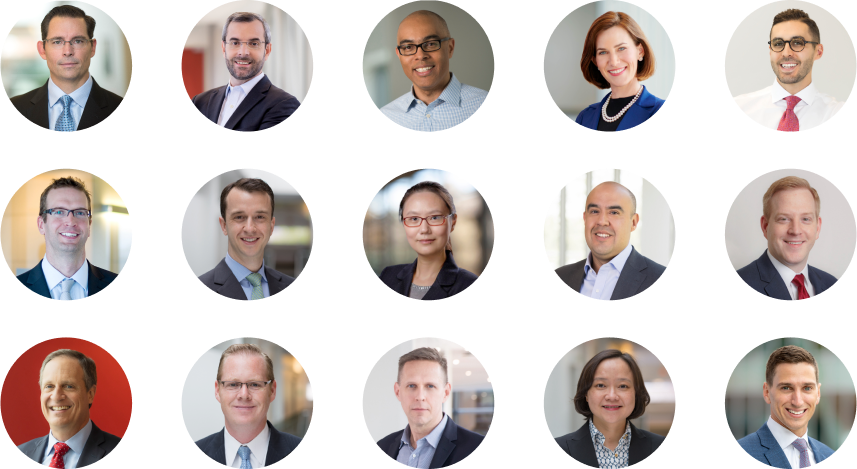 Three rows of headshots, representing the 15 members of Vanguard’s Strategic Asset Allocation Committee. The first row includes Committee Chair Joseph Davis, Ph.D., global chief economist and global head of Investment Strategy Group; Committee Vice-Chair Roger Aliaga-Dίaz, Ph.D., chief economist, Americas, and global head of Portfolio Construction; Greg Davis, CFA (Ex-Officio), global chief investment officer; Kaitlyn Caughlin, CFA, CFP,® global head of IMG Risk Management; and new member Geoff Parrish, principal and global head of Fixed Income Indexing. The second row includes Duncan Burns, head of Investments, Asia-Pacific, and of Investment Strategy Group, Asia-Pacific; Matthew Brancato, CFA, CPA, head of Institutional Investor Services; Qian Wang, Ph.D., chief economist, Asia-Pacific, Investment Strategy Group; Daniel Reyes, CFA, head of Portfolio Review Department; and Brian Wimmer, head of Multi-Asset Solutions (nonvoting member). And the third row includes new member Joel Dickson, Ph.D., head of Enterprise Advice Methodology; new member Michael Roach, CFA, senior manager and head of Multi-Asset Portfolio Management; new member Brent Beardsley, head of Strategy and Development; Yan Pu, CFA, principal and head of Advice Methodology (nonvoting member); and Ian Kresnak, CFA, chief of staff, Investment Strategy Group (nonvoting member). 