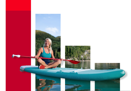 Photo of a person kayaking within illustrative data bars.