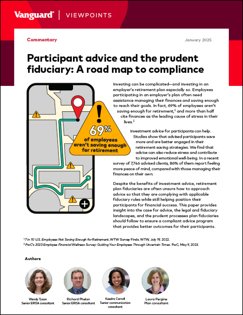 A thumbnail image of the Vanguard commentary, Participant Advice and the Prudent Fiduciary: A Road Map to Compliance.